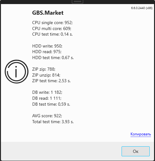 Кассовая программа Nextmarket. Результат замера производительности кассового компьютера